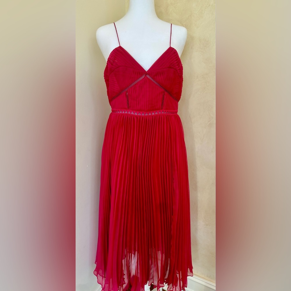 Self-Portrait Red Pleated Midi Dress